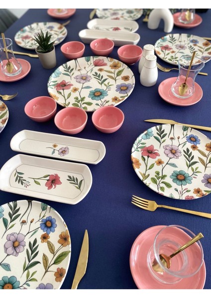 Flora Model 6 Kişilik 23 Parça Çay Tabaklı Kahvaltı Takımı (Pembe) modelleri