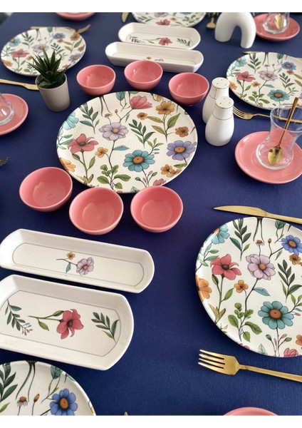 Flora Model 6 Kişilik 23 Parça Çay Tabaklı Kahvaltı Takımı (Pembe) fırsatları