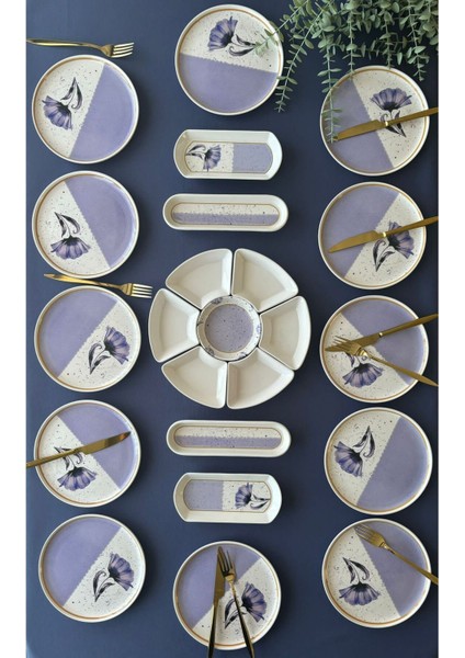 Gelincik Model 12 Kişilik 23 Parça Kahvaltı Takımı (Mor)