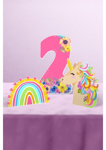 Unicorn Temalı 2 Yaş Doğum Günü Süsü Parti Seti - Unicorn Doğum Günü Konsepti - Maxi modelleri