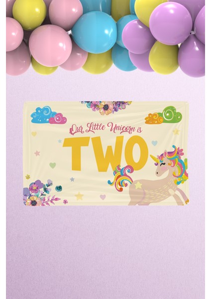 Unicorn Temalı 2 Yaş Doğum Günü Süsü Parti Seti - Unicorn Doğum Günü Konsepti - Maxi
