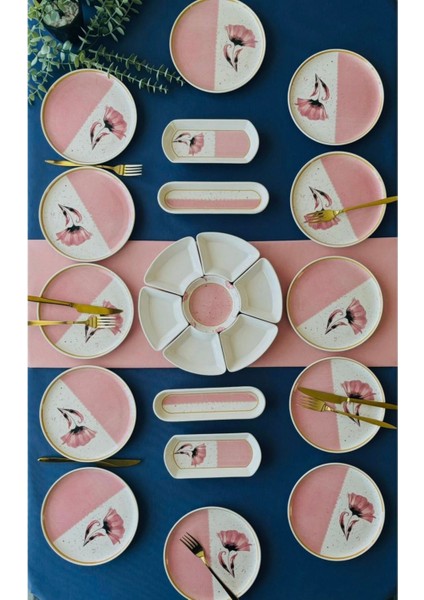 Gelincik Model 12 Kişilik 23 Parça Kahvaltı Takımı (Pembe)