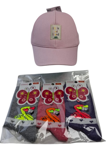 4-8 Yaş Kız Çocuk Yazlık Şapka Pınar 5-6 Yaş 3 Renk Çorap 4 Lü Set