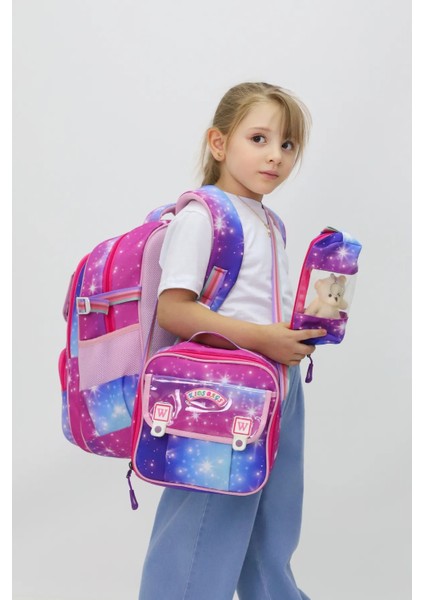 Kız Çocuk 3'lü Okul Çanta Seti Sırt Çantası Beslenme Çantası Kalemlik Peluş Oyuncak Hediyeli fırsatları