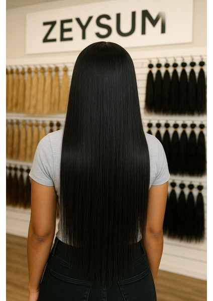 Koyu Siyah Saç Düz Çıtçıtlı Postiş Takma Saç 60CM 110GR Isıya Dayanıklı Yarımay fiyatları