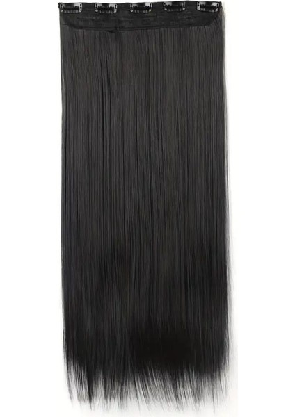 Koyu Siyah Saç Düz Çıtçıtlı Postiş Takma Saç 60CM 110GR Isıya Dayanıklı Yarımay indirimleri