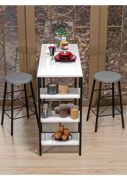 Beyaz Raflı Yuvarlak Tabureli Bar Takımı 4651A fiyatları