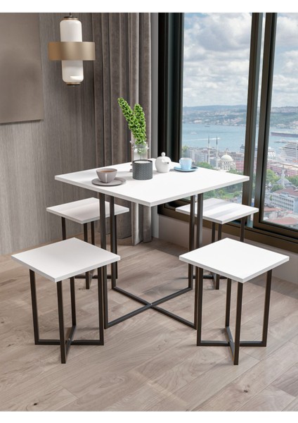 4 Kişilik Beyaz Kare Masalı 4 Tabureli Mutfak Masası Takımı fırsatları