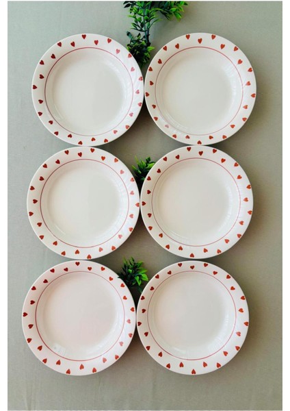 Kırmızı Kalp Model 6 Adet Modern Yemek Tabağı