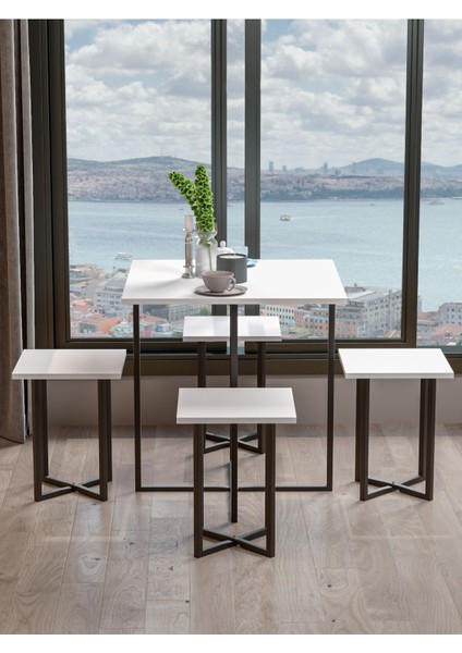 4 Kişilik Beyaz Kare Masa Takımı 1680B