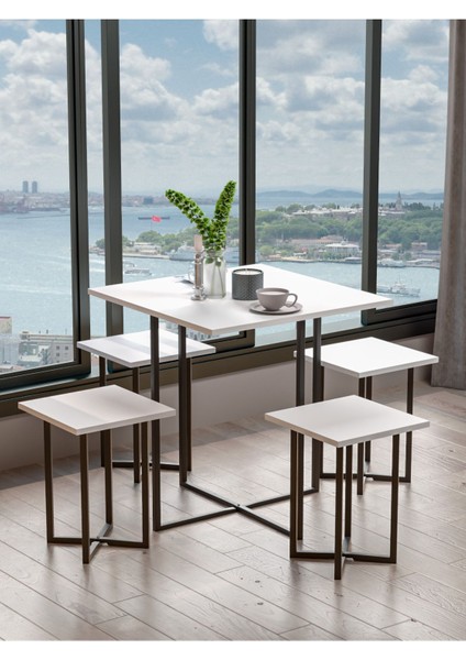 4 Kişilik Beyaz Kare Masa Takımı 1680B fiyatları