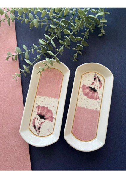 Pembe Gelincik 2 Adet Oval Kahvaltı Tabağı