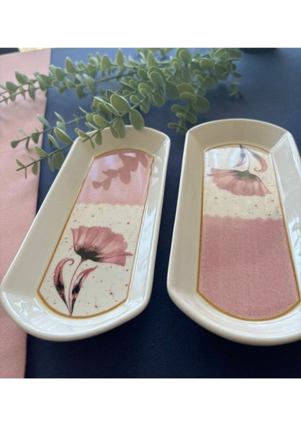 Pembe Gelincik 2 Adet Oval Kahvaltı Tabağı modelleri