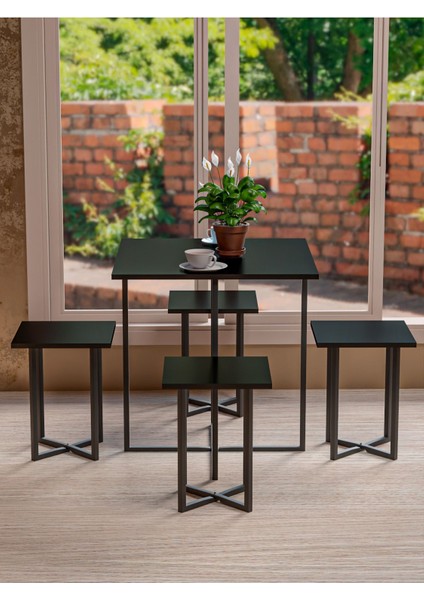 4 Kişilik Siyah Kare Masa Takımı 1680S fiyatları
