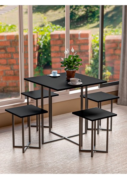 Yıldız Katlanır Masa ve 4 Adet Katlanır Siyah Metal Minderli Sandalyeli Takım 2024T