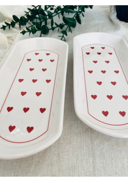 Love Kırmızı Kalp 2 Adet Oval Tabak modelleri