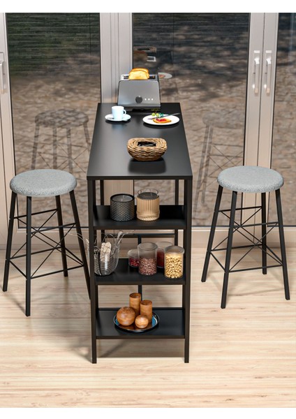 Siyah Raflı Yuvarlak Tabureli Bar Takımı 4651S fiyatları