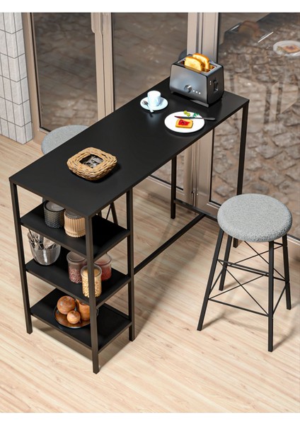 Siyah Raflı Yuvarlak Tabureli Bar Takımı 4651S fırsatları