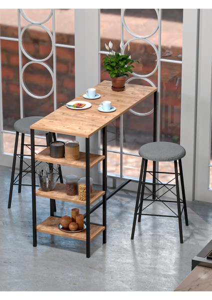 Raflı Yuvarlak Tabureli Bar Takımı 4651A