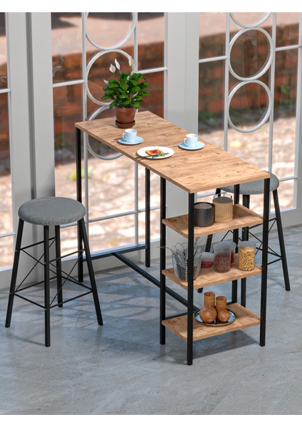 Raflı Yuvarlak Tabureli Bar Takımı 4651A fırsatları