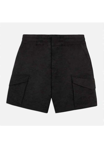 Siyah Midnight Crinkle Cargo Şort - Rahat Kesim, Dayanıklı Naylon