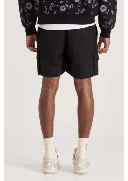 Siyah Midnight Crinkle Cargo Şort - Rahat Kesim, Dayanıklı Naylon modelleri