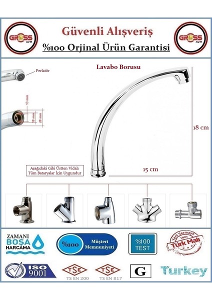 Lavabo Mix Batarya Borusu - Prinç - Krom Kaplama - Kuğu Tipi