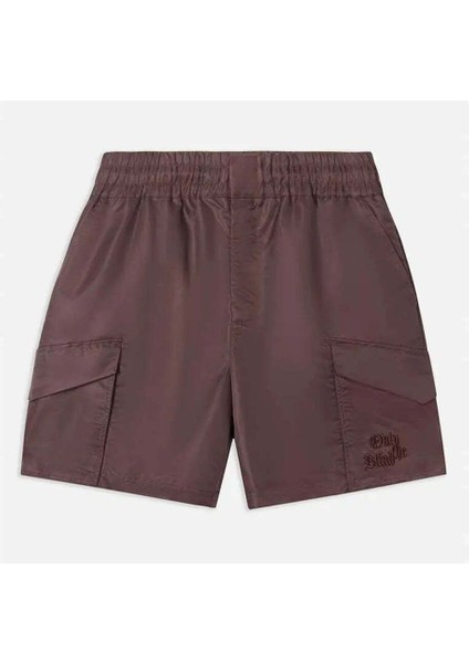 Kahverengi Naylon Kargo Şort - Rahat Kesim, Makinede Yıkanabilir