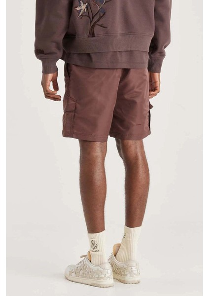 Kahverengi Naylon Kargo Şort - Rahat Kesim, Makinede Yıkanabilir modelleri