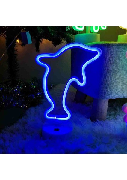Yunus Dolphin Temalı Neon Işıklı Lamba Usb'li & Pilli Özel Üretim Konsept Masaüstü Aydınlatma Seti