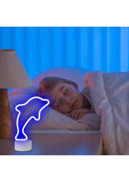 Yunus Dolphin Temalı Neon Işıklı Lamba Usb'li & Pilli Özel Üretim Konsept Masaüstü Aydınlatma Seti modelleri