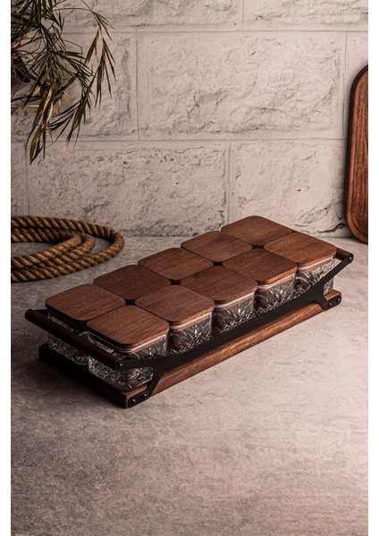 Kare 10'lu Ahşap Kapaklı Cam Kahvaltılık ve Çerezlik, 230 Ml, Şık ve Dayanıklı Tasarım