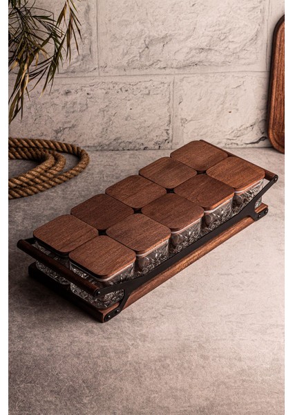 Kare 10'lu Ahşap Kapaklı Cam Kahvaltılık ve Çerezlik, 230 Ml, Şık ve Dayanıklı Tasarım indirimleri