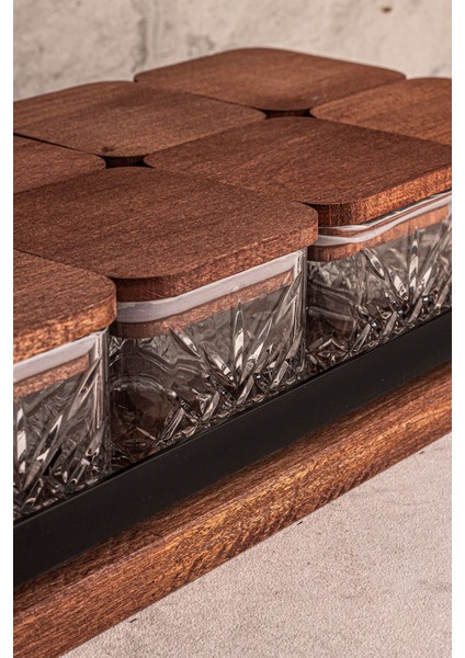 Kare 10'lu Ahşap Kapaklı Cam Kahvaltılık ve Çerezlik, 230 Ml, Şık ve Dayanıklı Tasarım