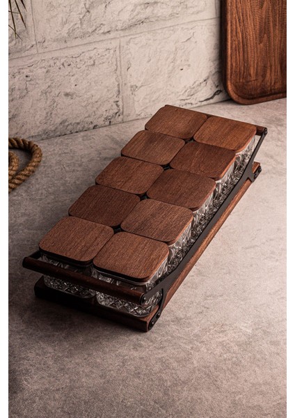 Kare 10'lu Ahşap Kapaklı Cam Kahvaltılık ve Çerezlik, 230 Ml, Şık ve Dayanıklı Tasarım