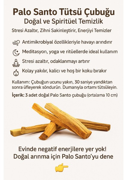Orijinal Peru Palo Santo Tütsü 3'lü Set Negatif Enerji Temizleyici Spiritüel Arınma & Meditasyon fiyatları