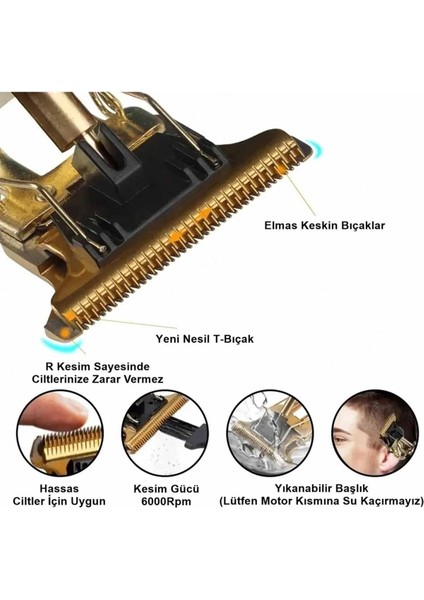 Saç Sakal Şarjlı Tıraş Makinesi Ense Çizim Tüm Vücut Tüyü Kesme Golden Dragon Profesyonel