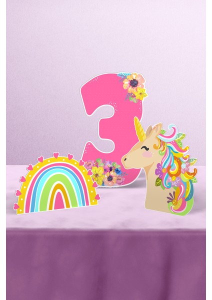 Unicorn Doğum Günü Konsepti 3 Yaş Parti Seti - Doğum Günü Konsepti - Mini modelleri