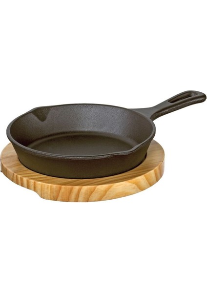 I Bbq Döküm Grill & Servis Tavası, 18 Cm, Ahşap Tepsili, Isı Tutma Özellikli