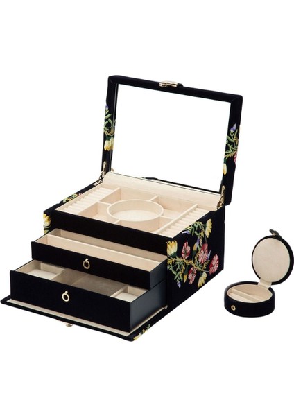 Zoe Medium Jewelry Box Kadife Mücevher Kutusu, Ayna ve Seyahat Çantalı