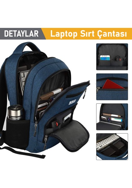 Laptop Sırt Çantası, Multi Cepli Çok Bölmeli Okul Kolej Bilgisayar Sırt Çantası Koyu Mavi fiyatları