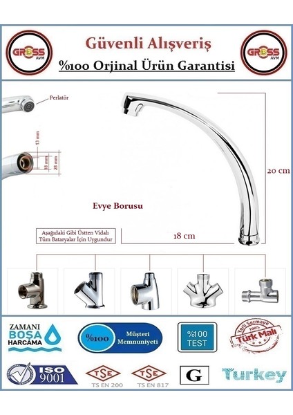 Mutfak Evye Mix Batarya Borusu - Prinç - Krom Kaplama - Kuğu Tipi fiyatları