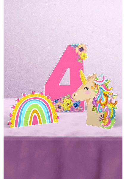 Unicorn Doğum Günü Konsepti 4 Yaş Parti Seti - Doğum Günü Konsepti - Mini modelleri
