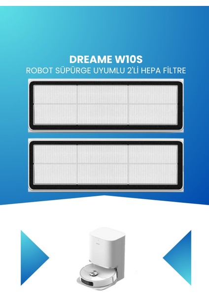 Dreame W10S Robot Süpürge Uyumlu 2'li Hepa Filtre