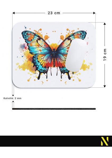 Kelebek Desenli Renkli Ergonomik Mouse Pad - 23 cm x 19 cm - Kaydırmaz Taban Ev ve Ofis Kullanımı Için Ideal Fare Altlığı Mousepad