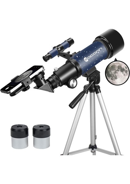 70MM Başlangıç Seviyesi Teleskop, Taşınabilir Seyahat Teleskobu, Tripod ve Telefon Aparatlı