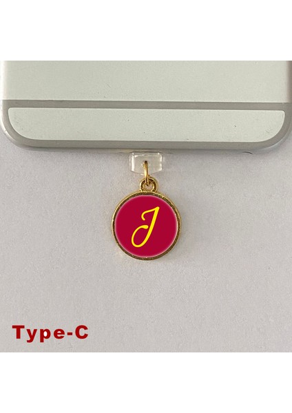 J Harfi Type-C Uyumlu Telefon Şarj Portu Toz Tıpası Toz Tıkacı Epoksi Charm Sarı Kırmızı