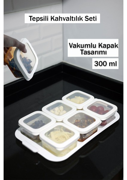 7 Parça Silikon Kapaklı Kahvaltılık Saklama Seti, Beyaz