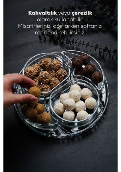 Turuncu 4 Bölmeli Cam Kahvaltılık, Çerezlik, Şık ve Pratik Tasarım