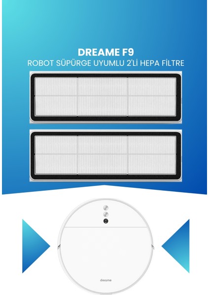 Dreame F9 Robot Süpürge Uyumlu 2'li Hepa Filtre